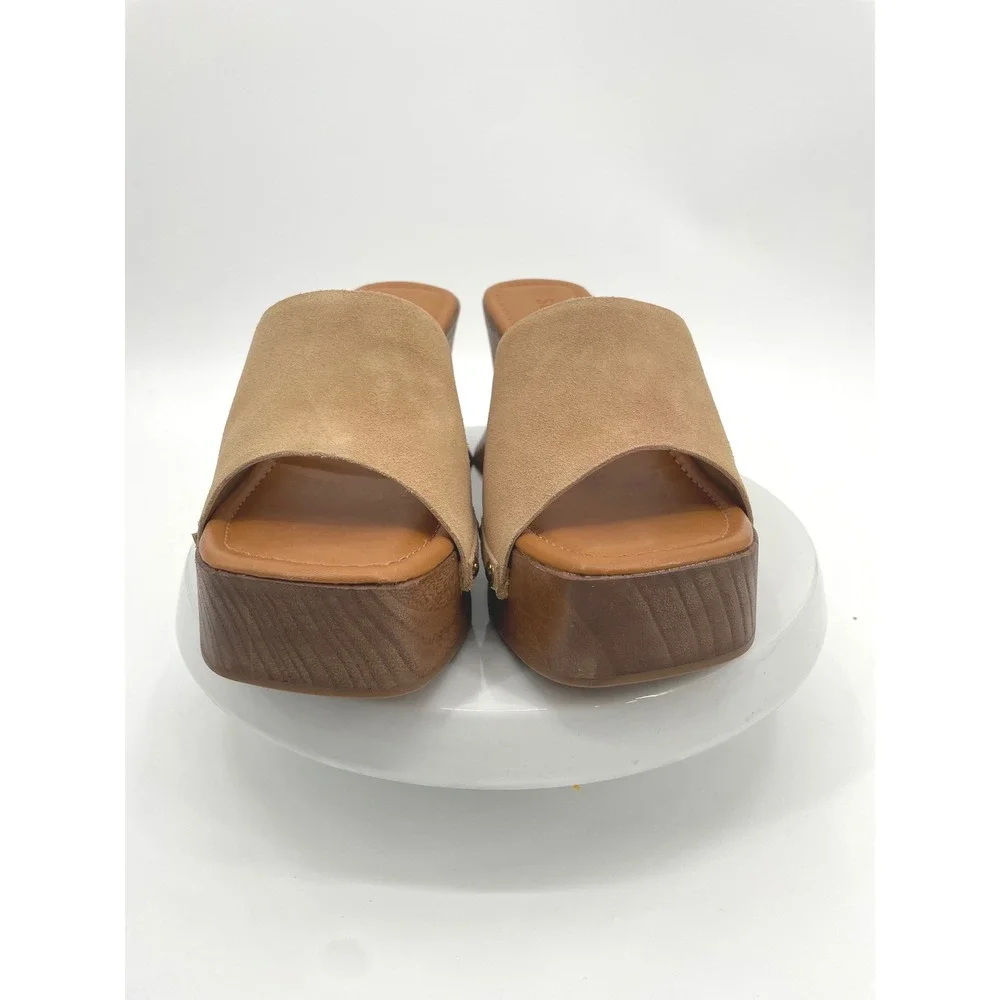 Schutz Lanneh Wedge Sandals‎ Womens 8.5B Nude Suede Platform Boho Studded Mules